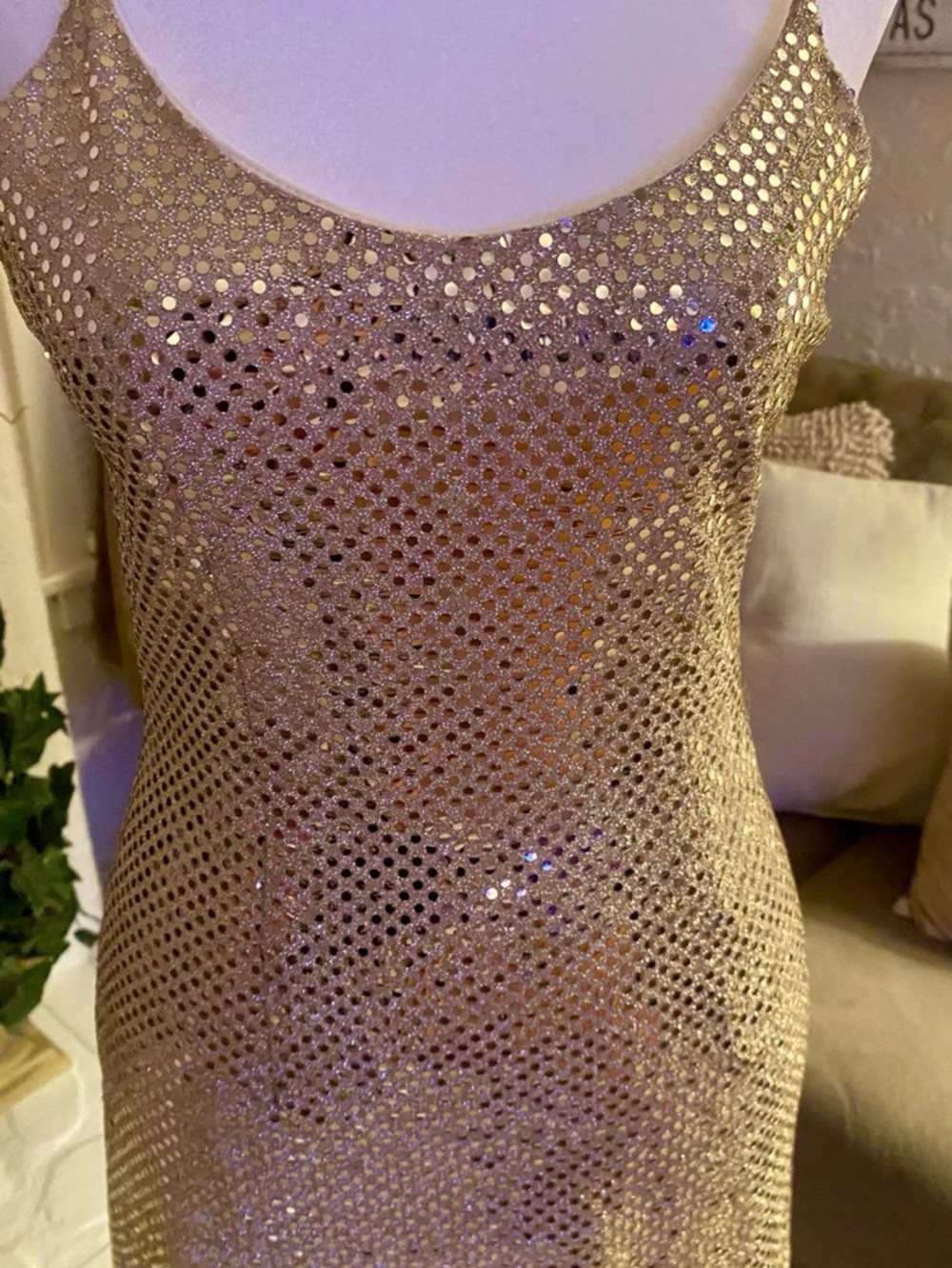 Gold Sequin Slip Dress with Spaghetti Straps🌺 - Picture 6 of 8